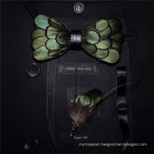 Factory Outlet 100% Hand-Made Natural Feather+PU Men′s Bow Tie Best Selling